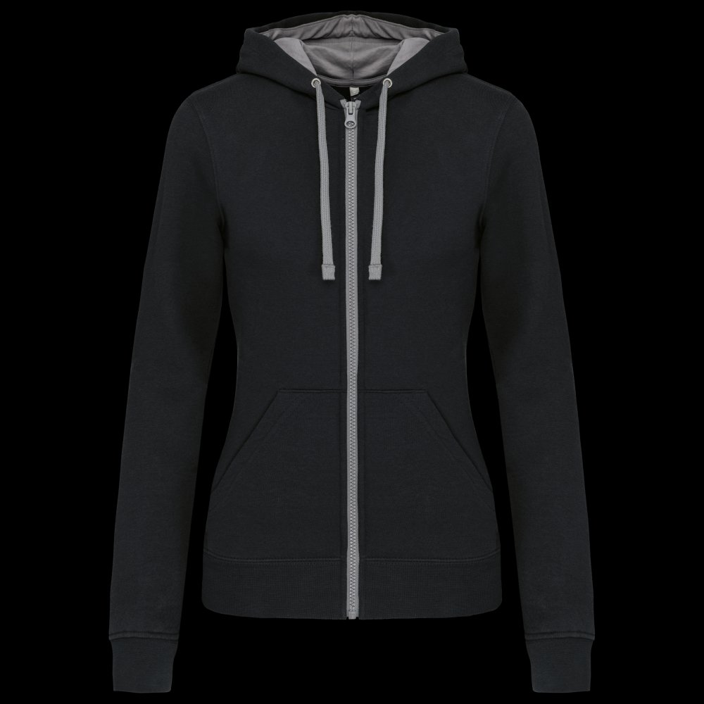 Sweat-shirt zippé capuche contrastée femme
